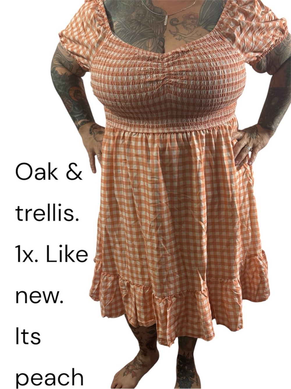 OAK Peach Gingham Midi Dress